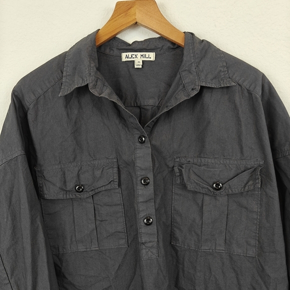 Alex Mill Keeper Oversized Popover Button Long Sleeve Shirt In Charcoal Size M - Picture 4 of 10